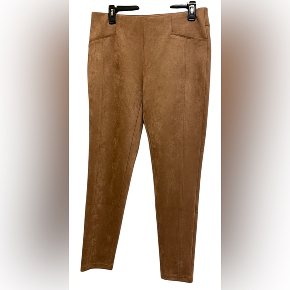 ZAC & RACHEL PETITE HIGH RISE PANTS FAUX-SUEDE WOMENS SLIM TAN COLOR SIZE PLARGE - Picture 15 of 16